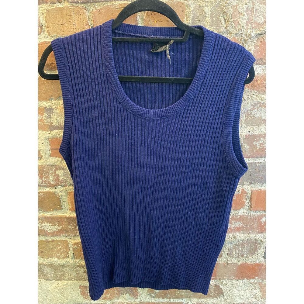 Dimension by Milford VNTG Dark Blue Ribbed Scoop Neck Sweater Vest Women’s Size